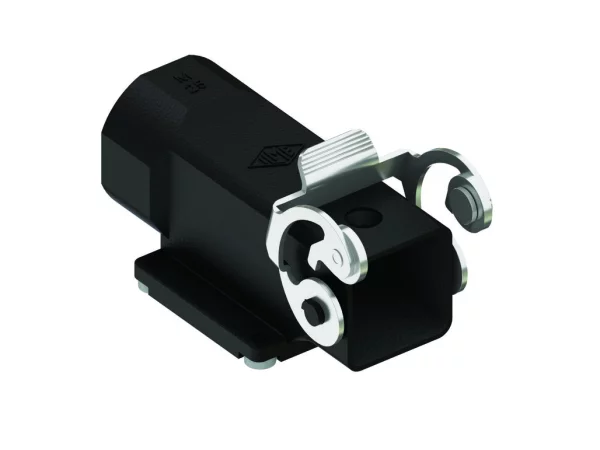 bulkhead mounting housing, angled, size 21.21, W-type zinc, 1 lever stainless steel, 1xM25 side