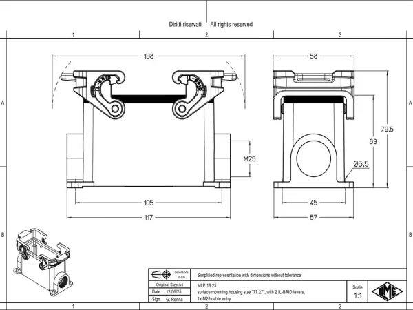 surface mounting housing, size 77.27, IL-BRID stainless steel, 2 levers, 1xM25 side