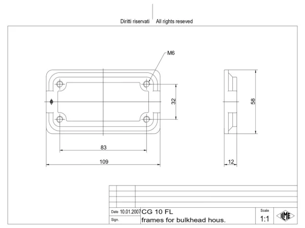 mounting frame, size 57.27, IP68 alu, for bulkhead mounting housing CGI 10