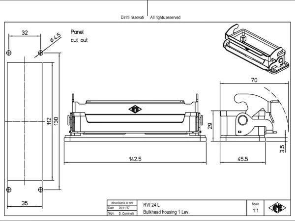 bulkhead mounting housing, size 104.27, HNM alu, 1 lever