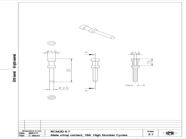 male contact, 0,75mm², gold HNM, crimp, 16A, series CC