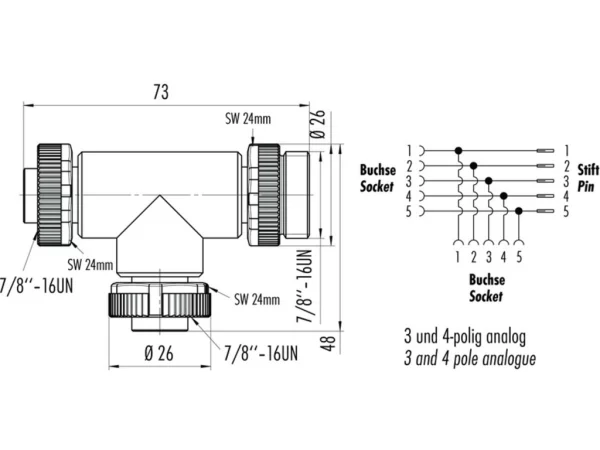 Splitter, pin 7/8", pin/socket 7/8"