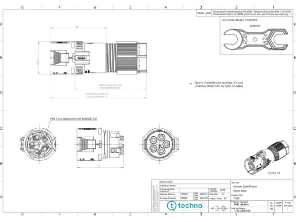 Mini Socket Connector 4P screw D7-13.0