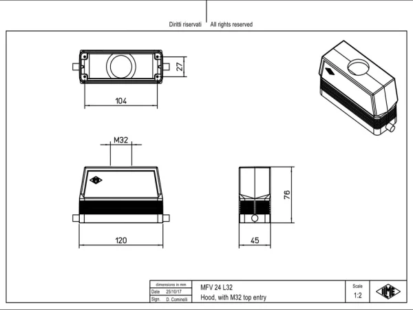 hood, high, size 104.27, C-TYPE alu, 2 pegs, 1xM32 top, no adaptor