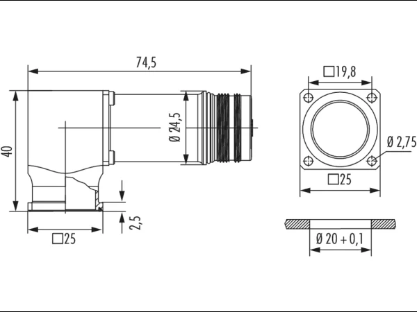 Right Angle Panel Connector, Male Thread