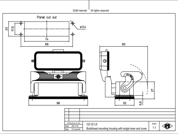 bulkhead mounting housing, size 66.16, IL-BRID alu, 1 lever, cover metal