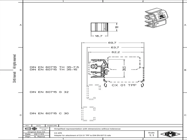support for rail mounting DIN EN 60715, for CX 01 TPF insulating fixed holder