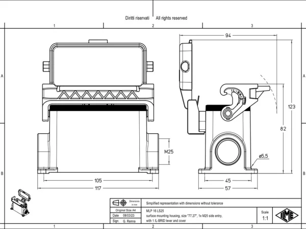 surface mounting housing, size 77.27, IL-BRID stainless steel, 1 lever, 1xM25 side