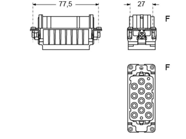 female insert, size 77.27, 12+2p+PE, HNM, 40+10A, 690+250V