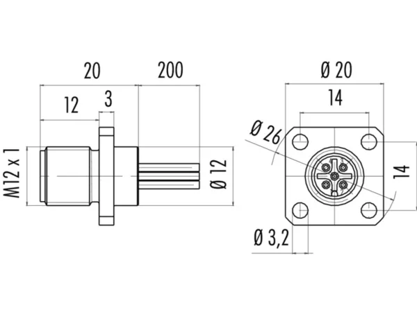 Male panel mount connector