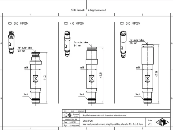 male contact, MIXO, metal, 6,0mm external, push-in, pneumatic