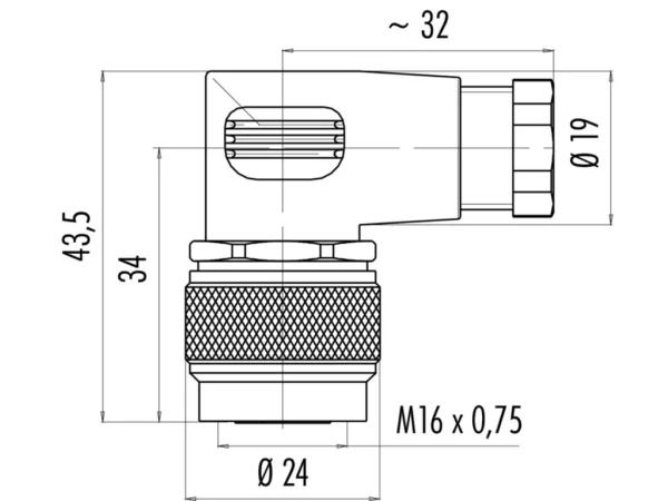 Female angled connector