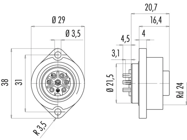 Female panel mount connector