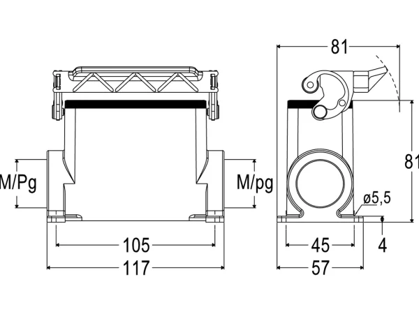 surface mounting housing, high, size 77.27, C-TYPE alu, 1 lever, 2xM40 side