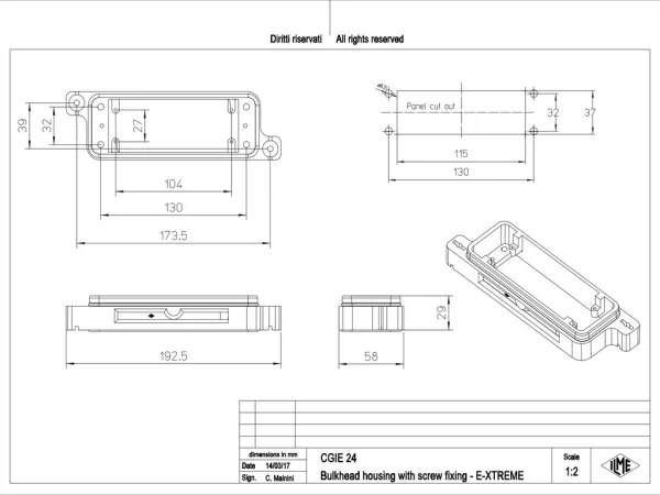 bulkhead mounting housing, size 104.27, E-Xtreme alu, screw locking