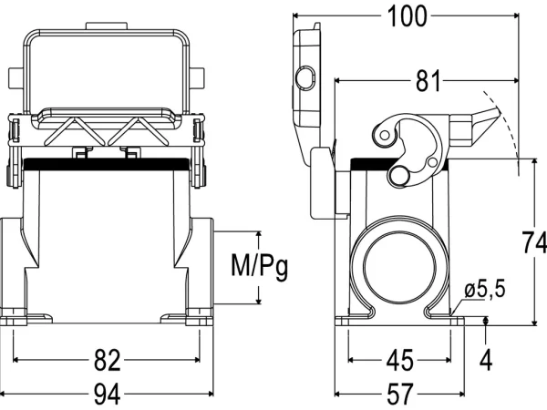 surface mounting housing, high, size 57.27, C-TYPE alu, 1 lever, 1xM40 side, cover metal