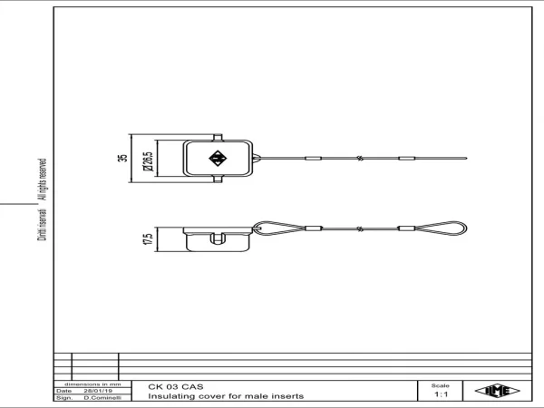 protection cover, size 21.21, plastic, 2 pegs, gasket, for male inserts, loop