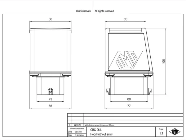 hood, size 44.27, BIG alu, 2 pegs, extended terminal compartment