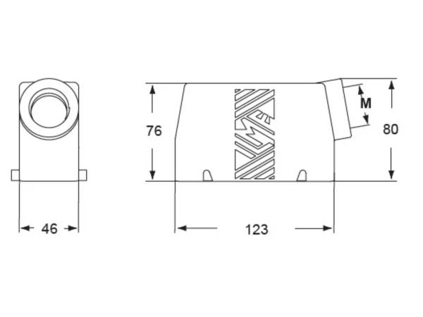 hood, high, size 104.27, T-TYPE plastic, 4 pegs, 1xM40 side, PE-jumper