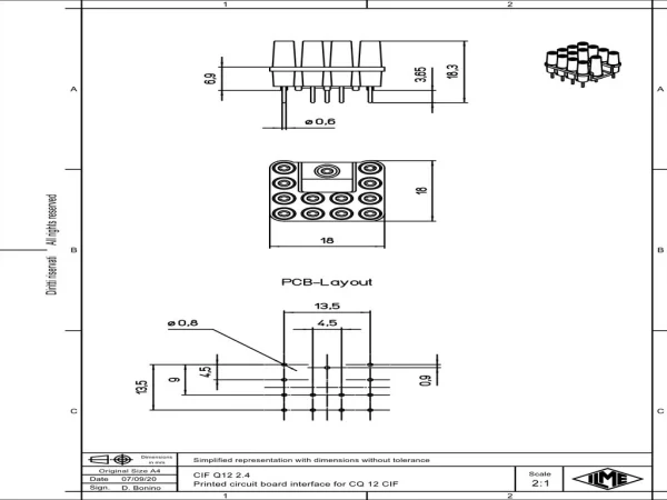 PCB-adapter, 12p+GND, 7,5A, 250V, for PCB-size up to 2,4mm