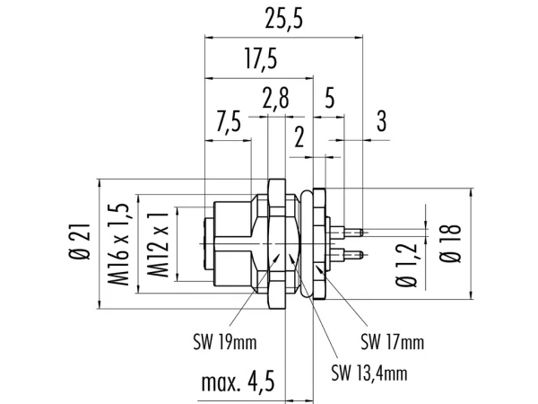Female panel mount connector