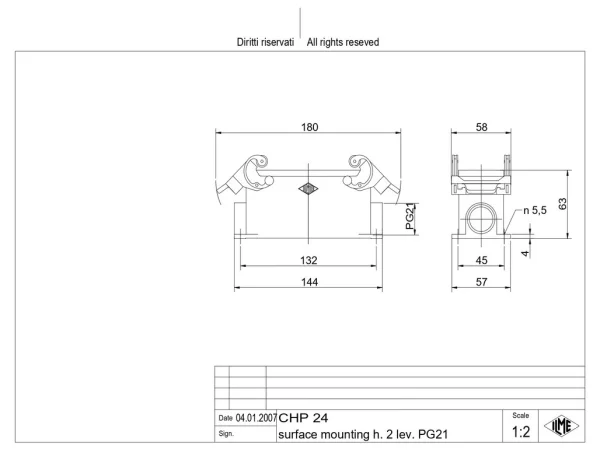 surface mounting housing, size 104.27, C-TYPE alu, 2 levers, 1xPG21 side