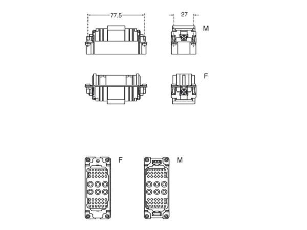 male insert, size 77.27, 6+36p+PE, crimp, 40+10A, 690+160V