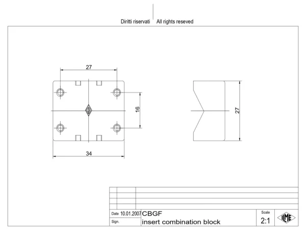 adapter, alu, for mounting of 2 inserts size 44.27