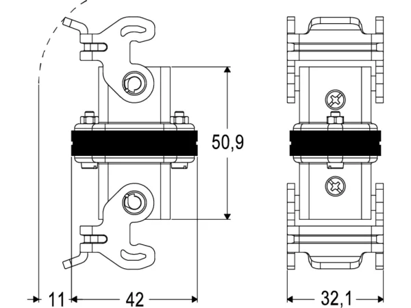 coupling connector, size 21.21, plastic, with RJ45 insert CX 4 JF