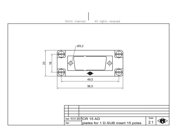 adapter plate, size 49.16, for D-SUB 15p+GND