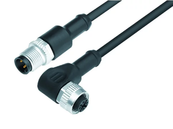 Male cable connector M12x1 - Female angled connector M12x1