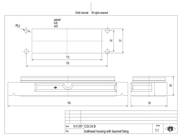 bulkhead mounting housing, size 104.27, IP68 alu, bayonet locking