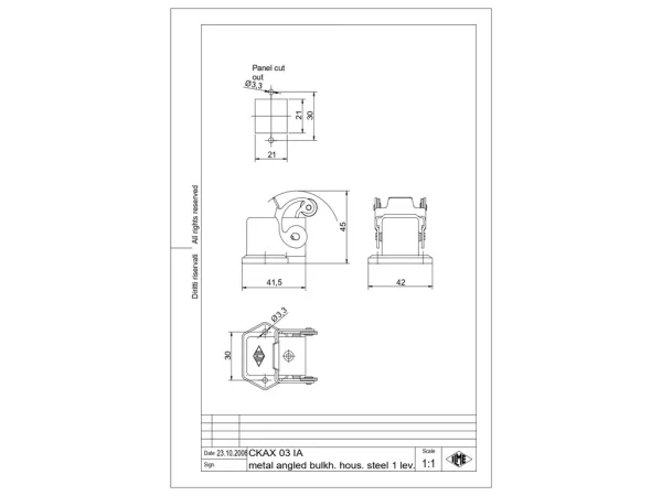 bulkhead mounting housing, angled, size 21.21, CKA zinc, 1 lever stainless steel