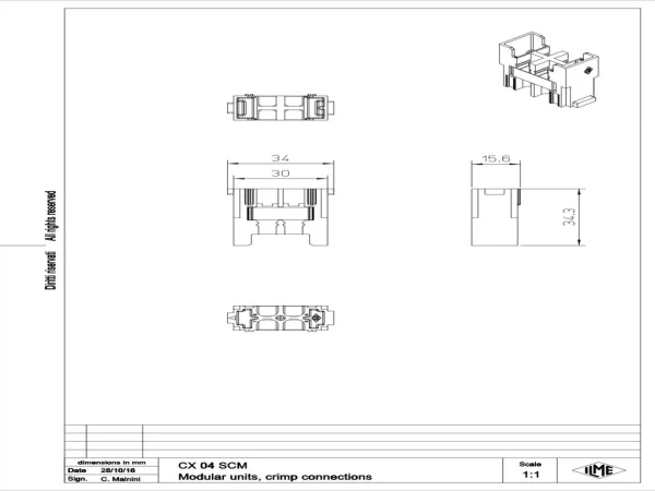 adaptor, MIXO, 1MU, 4p, for fibre optic SC-contact, male