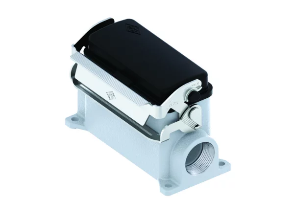 surface mount. hous., high, size 77.27, V-TYPE alu, 1 lever stainl. steel, 1xM25 side, spring cover