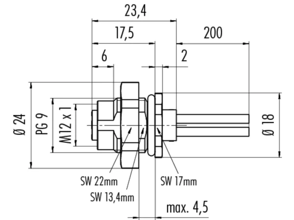 Female panel mount connector