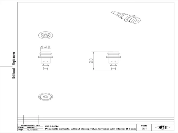 male contact, MIXO, 3,0mm internal, plug, pneumatic