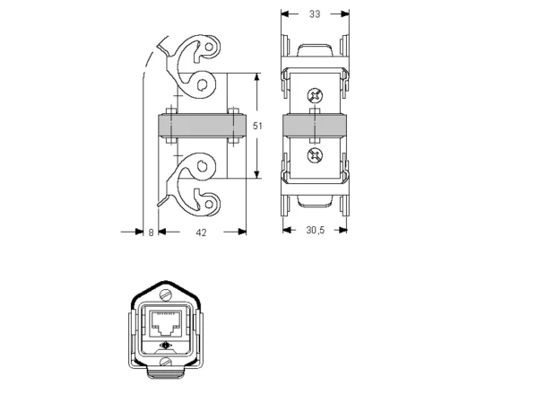 coupling connector, size 21.21, zinc, with RJ45 insert CX 8/2 JF