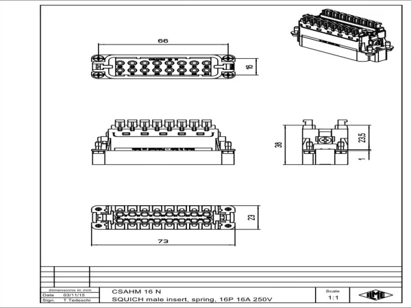male insert, 16p+PE, silver, SQUICH, 16A, 250V, for size 66.40 no.17-32