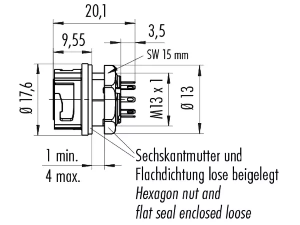 Female panel mount connector