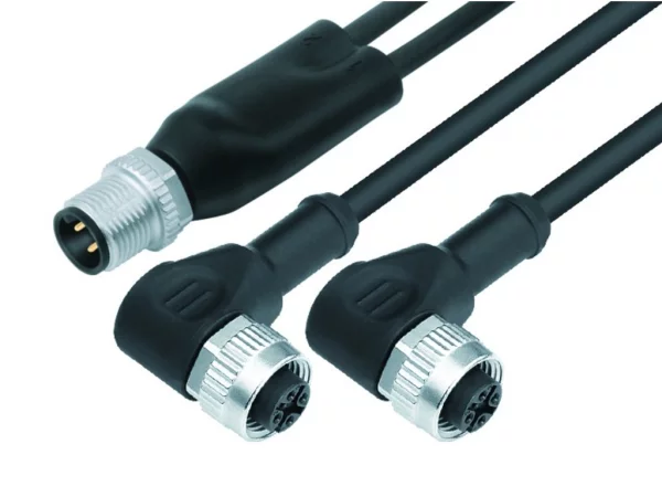 Duo male connector M12x1 - 2 female angled connectors M12x1