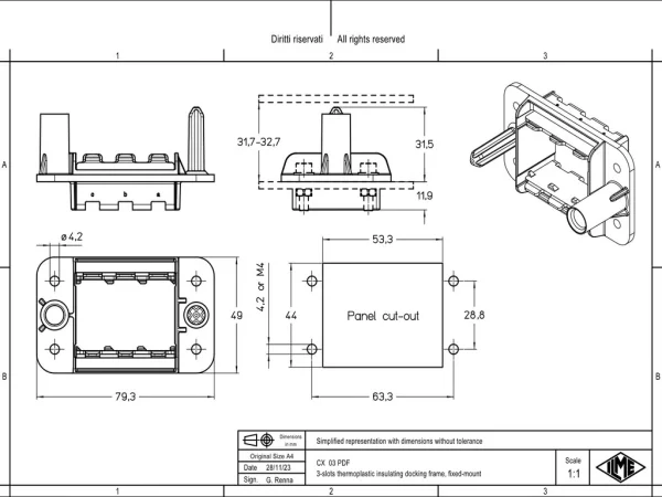 docking frame, fixed-mount, 3 modules
