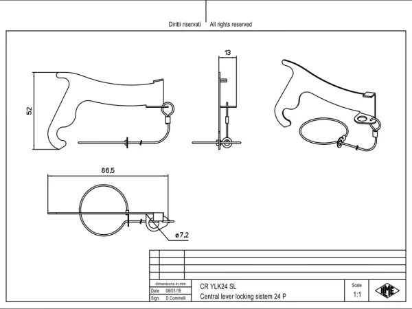 locking device, for housings size 104.27 with central lever, with loop