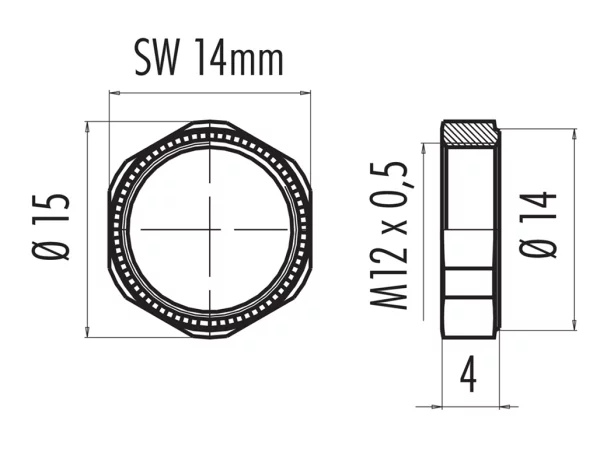 Knurled hexagon nut 4mm