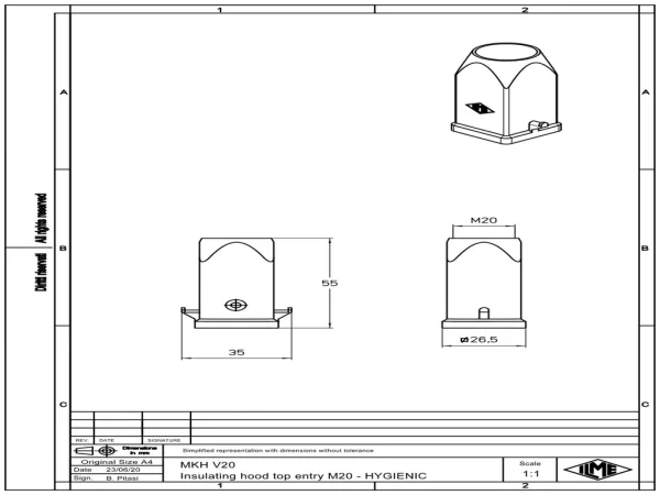 hood, size 21.21, CKH plastic, 2 pegs, 1xM20 top, sealing kit