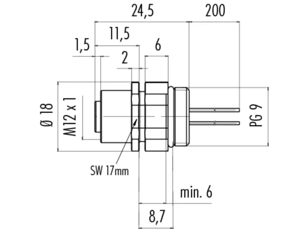 Male panel mount connector