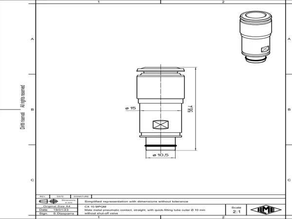 male contact, pneumatic, 10mm external, straight, quick-fitting, without shut-off valve