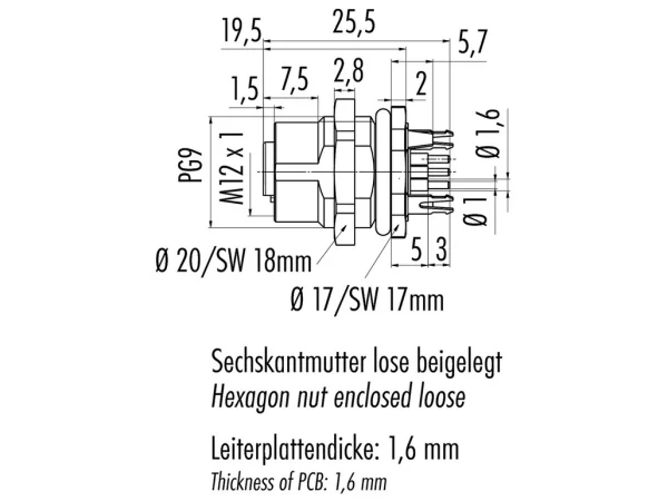 Female panel mount connector
