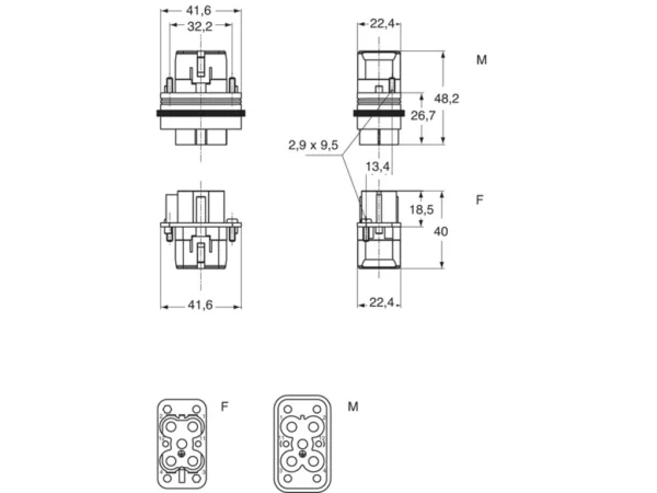 female insert, size 32.13, 4+2p+PE, crimp, 40+10A, 400, 690+250V