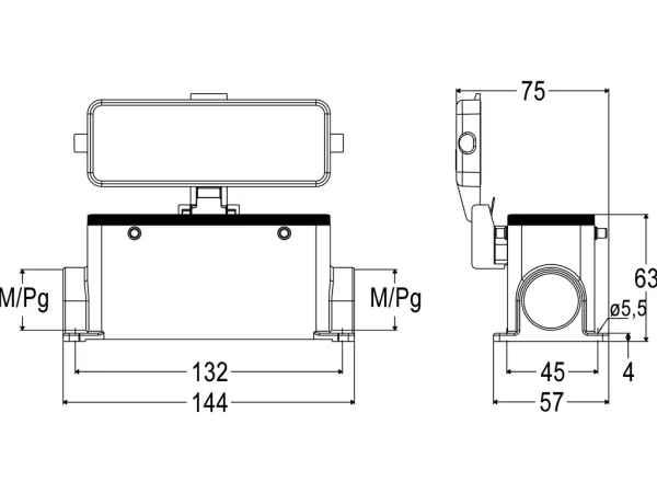 surface mounting housing, size 104.27, C-TYPE alu, 4 pegs, 2xM25 side, cover metal